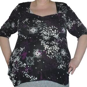 Jananas Vintage Y2K Floral Empire Waist Top Black Purple 1X Indie Whimsigoth USA